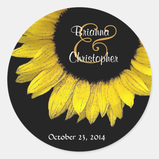 Gele zonnebloem envelop afdichting ronde sticker (Voorkant)