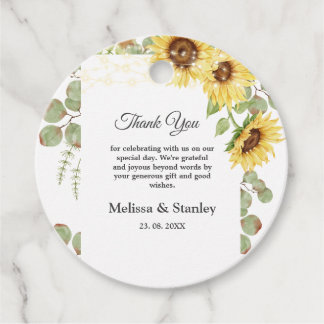 Gele zonnebloem Eucalyptus String Lights Weddensch Bedankjes Labels