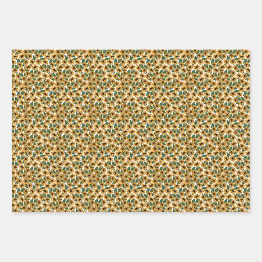 Gele Zonnebloem Gingham Wrapping Paper Set (Voorkant)