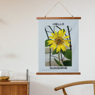 Gele Zonnebloem Hallo Zonneschijn Bleekblauw Hangend Wandkleed