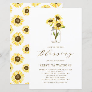 Gele Zonnebloem in Mason Jar Baby Blessing Uitnodi