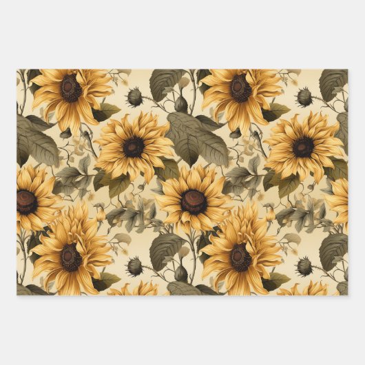 gele zonnebloem inpakpapier vel (Voorkant 3)