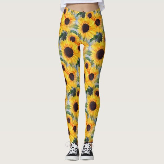 Gele zonnebloem leggings (Voorkant)