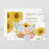 Gele Zonnebloem Lente Bloemen Gelukkig Pasen Wit Feestdagenkaart (Voorkant / Achterkant)