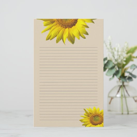 Gele Zonnebloem Lijnde Persoonlijk Schrijfpapier Briefpapier (Staand voorkant)