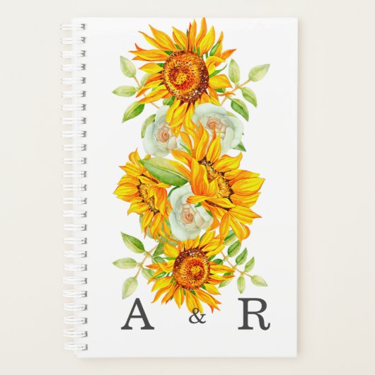 Gele zonnebloem met gepersonaliseerd monogram planner (Voorkant)