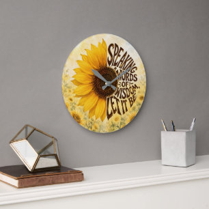 Gele Zonnebloem met Inspirerende Spreuk Grote Klok