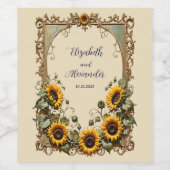 Gele zonnebloem met kunst lijst bruiloft wijn etiket (Enkel label)