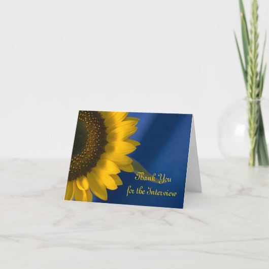 Gele Zonnebloem op Blauw Interview Dank u Bedankkaart (Voorkant)