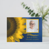 Gele Zonnebloem op Blauwe Begrafenis Sympathie Bedankkaart (Staand voorkant)