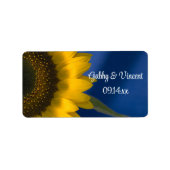 Gele zonnebloem op blauwe bruiloft etiket (Voorkant)