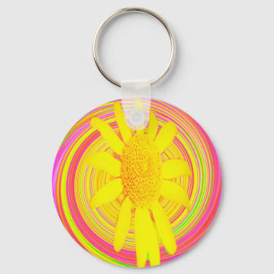 Gele Zonnebloem op een Psychedelische Draaikolk Sleutelhanger