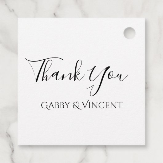 Gele zonnebloem op wit bedankjes labels (Achterkant)