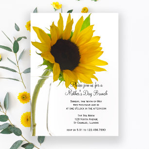 Gele zonnebloem op witte Moederdag Brunch Kaart
