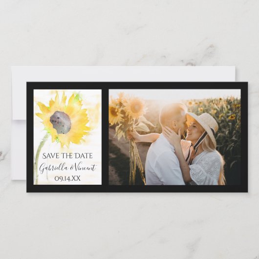 Gele zonnebloem op witte Waterverf bruiloft Save The Date (Voorkant)