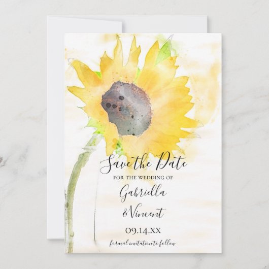 Gele zonnebloem op witte Waterverf bruiloft Save The Date (Voorkant)