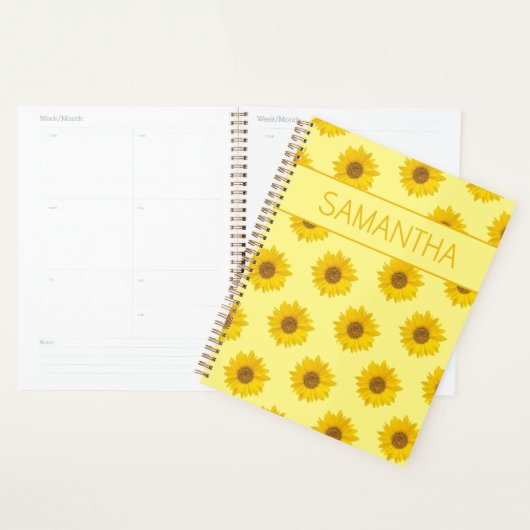 Gele Zonnebloem Patroon Aangepaste Naam Planner (Display)