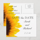 Gele Zonnebloem Save the Date Briefkaart (Voorkant / Achterkant)