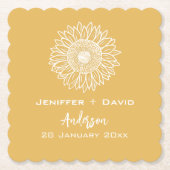 Gele Zonnebloem Schets Gepersonaliseerde Bruiloft Kartonnen Onderzetters (Voorkant)