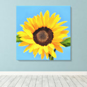 Gele zonnebloem tegen zon op blauwe hemel - zomer canvas afdruk (Insitu (Houten vloer))
