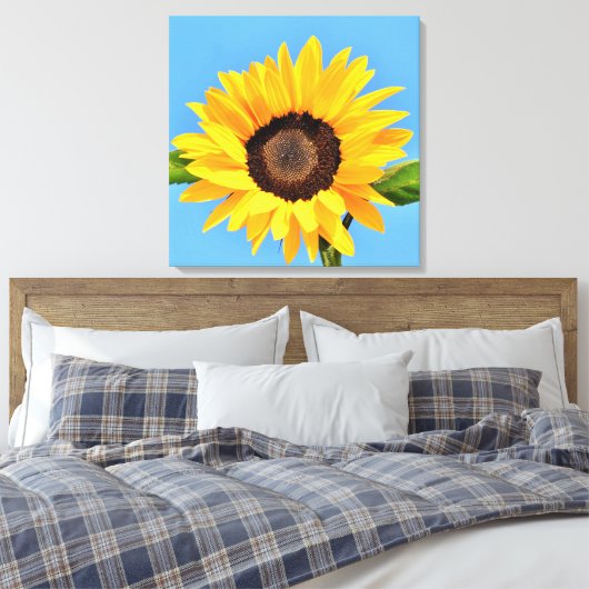 Gele zonnebloem tegen zon op blauwe hemel - zomer canvas afdruk (Insitu (Slaapkamer))