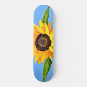Gele zonnebloem tegen zon op blauwe hemel - zomer skateboard
