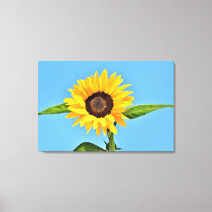 Gele zonnebloem tegen zon op blauwe lucht - Zomer Canvas Afdruk