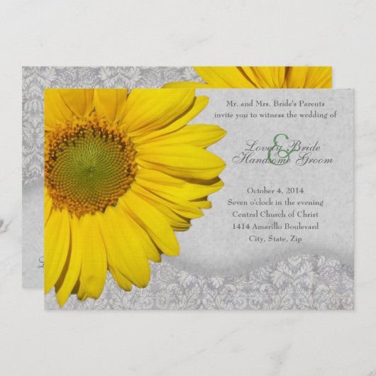 Gele Zonnebloem Uitnodiging tot bruiloft (Voorkant / Achterkant)