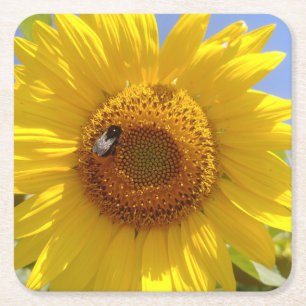 Gele zonnebloem vierkante kartonnen onderzetter