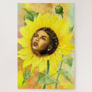 Gele Zonnebloem Vrouw Jigsaw Puzzel