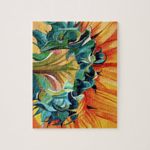 Gele zonnebloem waterverf, origineel kunstschilder legpuzzel
