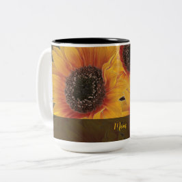Gele Zonnebloem Ziel Moeder Tweekleurige Koffiemok