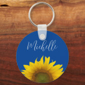 Gele zonnebloemElegant Typografie Blue Sleutelhanger (Voorkant)