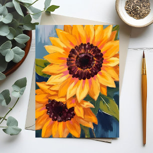 Gele Zonnebloemen   Aquarel Bloemenschildering Briefkaart