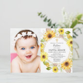 Gele zonnebloemen baptisme waterverf foto kaart (Staand voorkant)