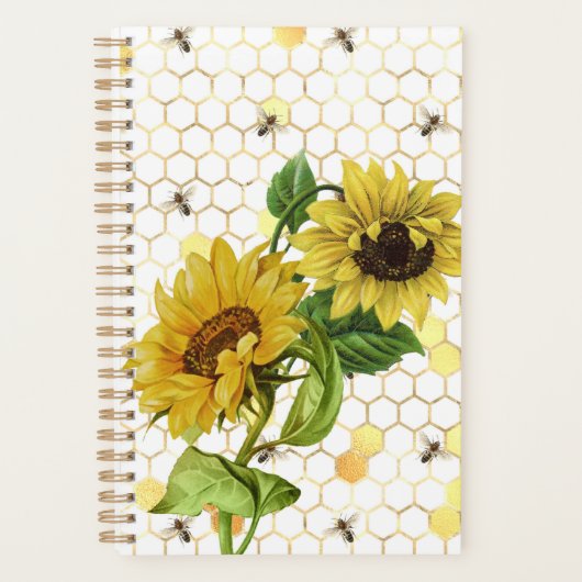 Gele Zonnebloemen Bijen Honeycomb Planner (Voorkant)