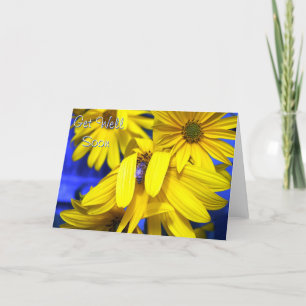 Gele Zonnebloemen, Blauwe bij - Krijg snel goed Ka Kaart