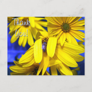 Gele zonnebloemen, blauwe bijen - Hartelijk dank Briefkaart