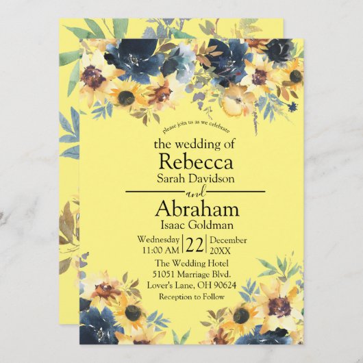 Gele zonnebloemen Bloemen Weddenschap Kaart (Voorkant / Achterkant)