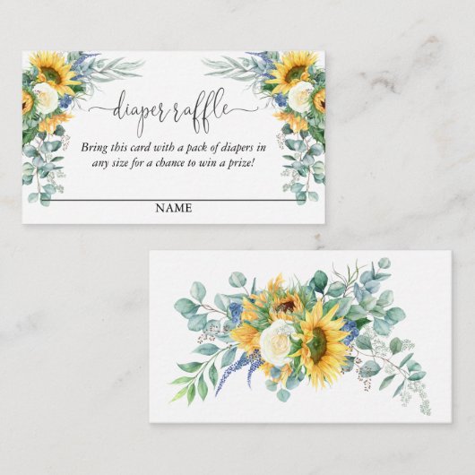 Gele Zonnebloemen Bloemenluier Raffle Script Tekst Informatiekaartje (Voorkant / Achterkant)