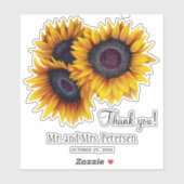 Gele zonnebloemen bruiloft dank u en namen sticker (Vel)