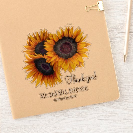 Gele zonnebloemen bruiloft dank u en namen sticker (Notitieboek)