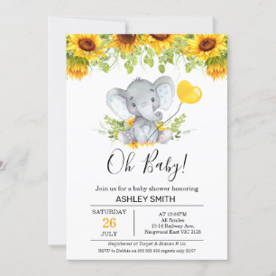 Gele zonnebloemen Elephant Baby shower Invitation Kaart