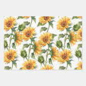 Gele Zonnebloemen en bladeren Waterverf Tuin Inpakpapier Vel (Voorkant 3)