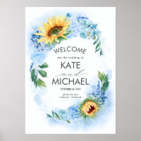 Gele zonnebloemen en Dusty Blue Hydrangea Wedding