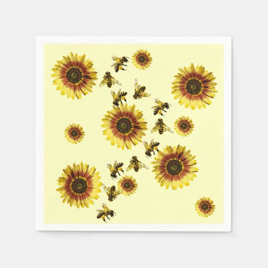 Gele Zonnebloemen en Honingbijen Zomer Patroon Servetten (Voorkant)