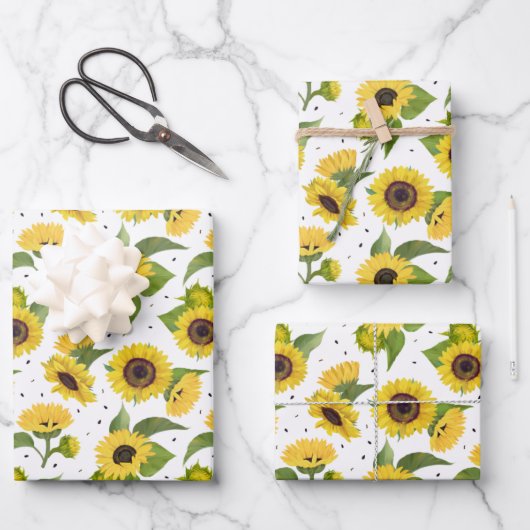 Gele zonnebloemen en zonnebloempitten inpakpapier vel (Voorkant)