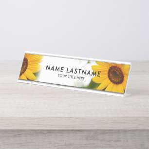 Gele zonnebloemen Floral Botanische White Titel Bureau Naambordje