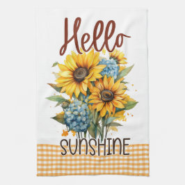 Gele Zonnebloemen Floral Gingham Happy Sunshine Theedoek
