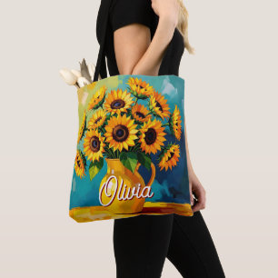 Gele Zonnebloemen gepersonaliseerd Draagtas